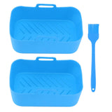 2pcs Fryer Silicone Basket Nonstick High Temperature Resistanc Fryer Liner with Brush for Ninja DZ201 Foodi 8QT Blue