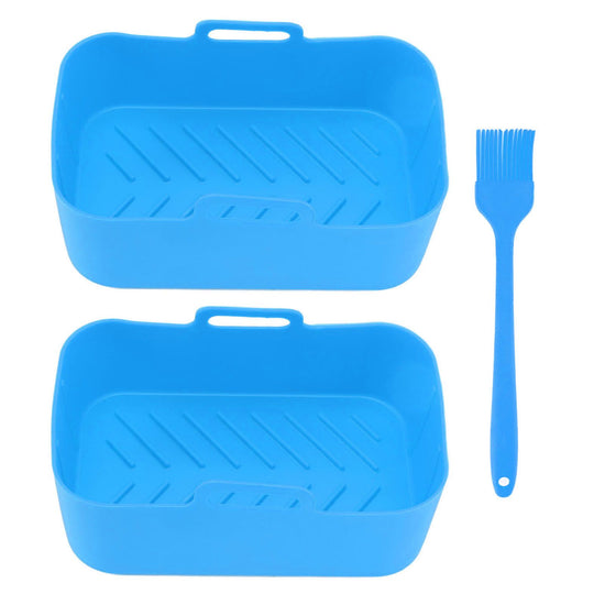2pcs Fryer Silicone Basket Nonstick High Temperature Resistanc Fryer Liner with Brush for Ninja DZ201 Foodi 8QT Blue