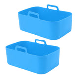 2pcs Fryer Silicone Basket Nonstick High Temperature Resistanc Fryer Liner with Brush for Ninja DZ201 Foodi 8QT Blue - Rear View