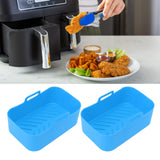 2pcs Fryer Silicone Basket Nonstick High Temperature Resistanc Fryer Liner with Brush for Ninja DZ201 Foodi 8QT Blue