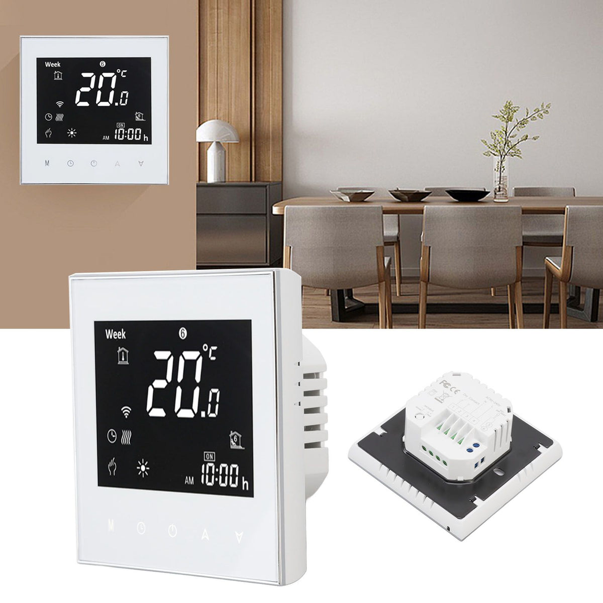 Smart Boiler Heating Thermostat WIFI APP Voice Control LCD Touch Screen Programmable White 95‑240V