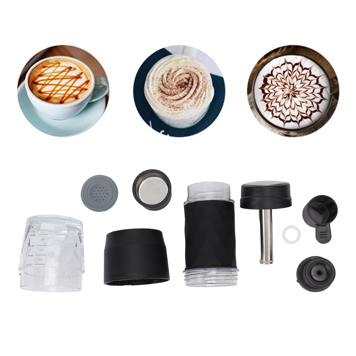 Maual Hand Coffee Maker Portable Travel Coffee Machine Compatible Ground Coffee and Coffee Capsule for Outdoor Black