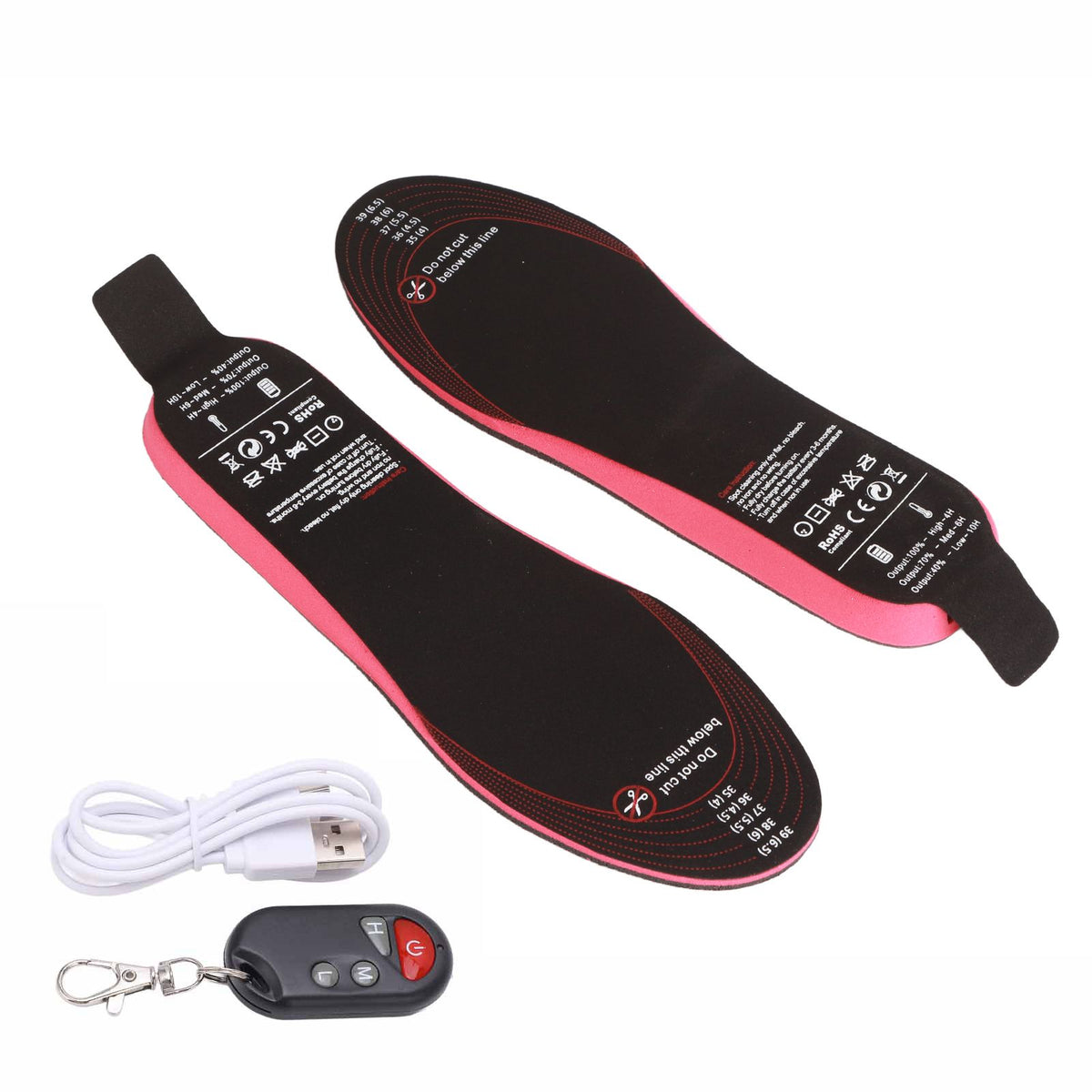 Heated Insoles DIY Cuttable Smart Remote Control USB Rechargeable Electric Heating Insoles for Men Women Outdoor Size 35‑40