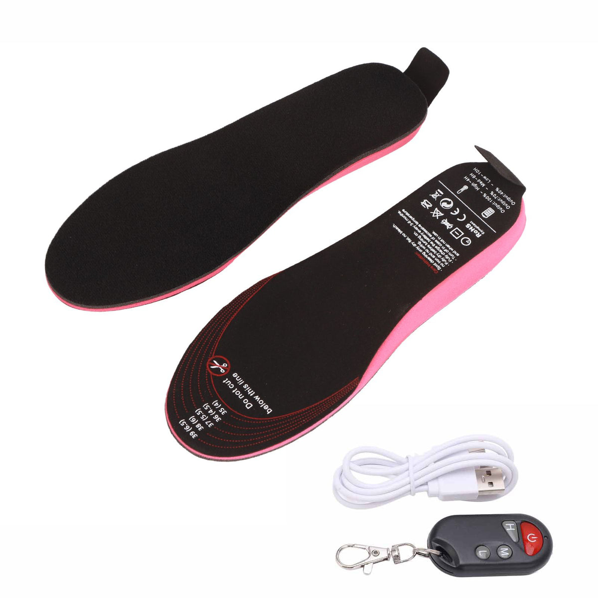 Heated Insoles DIY Cuttable Smart Remote Control USB Rechargeable Electric Heating Insoles for Men Women Outdoor Size 35‑40