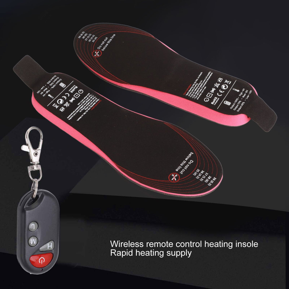 Heated Insoles DIY Cuttable Smart Remote Control USB Rechargeable Electric Heating Insoles for Men Women Outdoor Size 35‑40