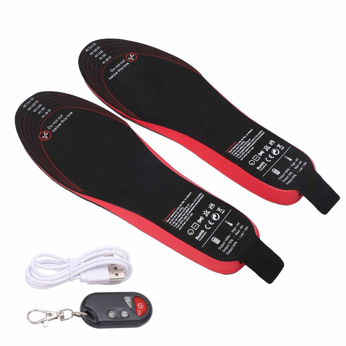 Heated Insoles DIY Cuttable Smart Remote Control USB Rechargeable Electric Heating Insoles for Men Women Outdoor Size 41‑45