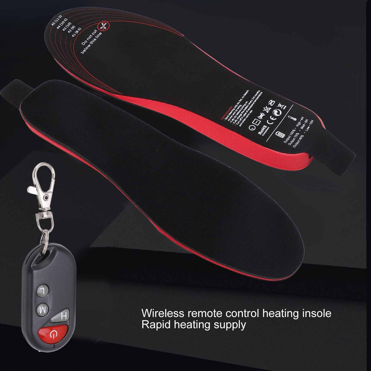 Heated Insoles DIY Cuttable Smart Remote Control USB Rechargeable Electric Heating Insoles for Men Women Outdoor Size 41‑45