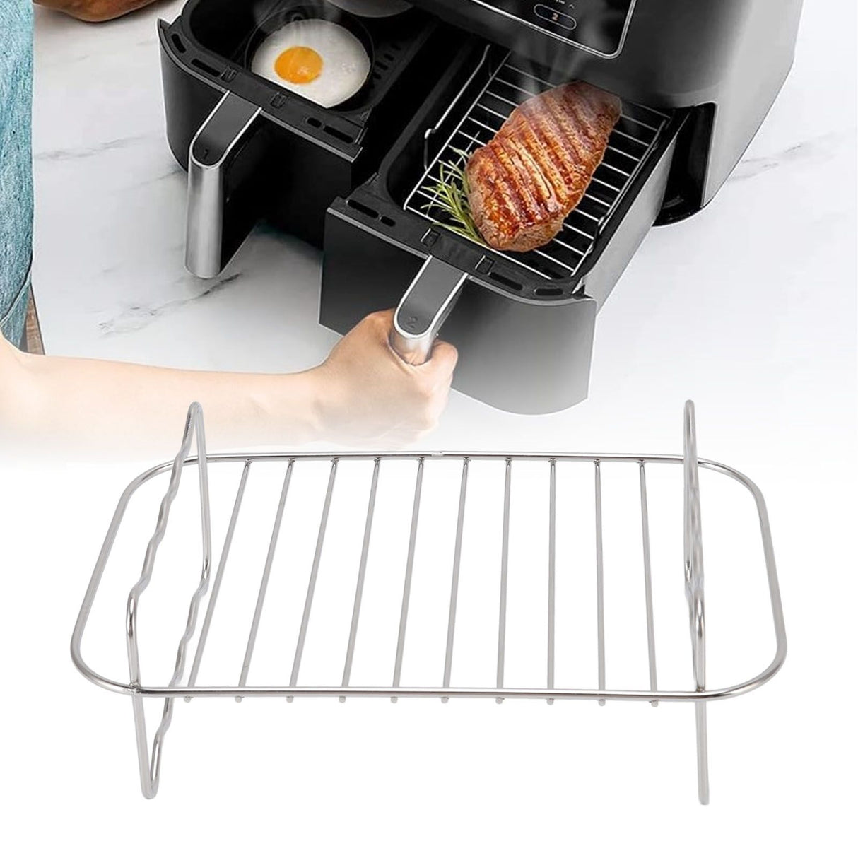 Fryer Rack Stainless Steel Rectangle Double Layer Fryer Accessory for NINJA FOOD 8QT Dual Basket Fryer