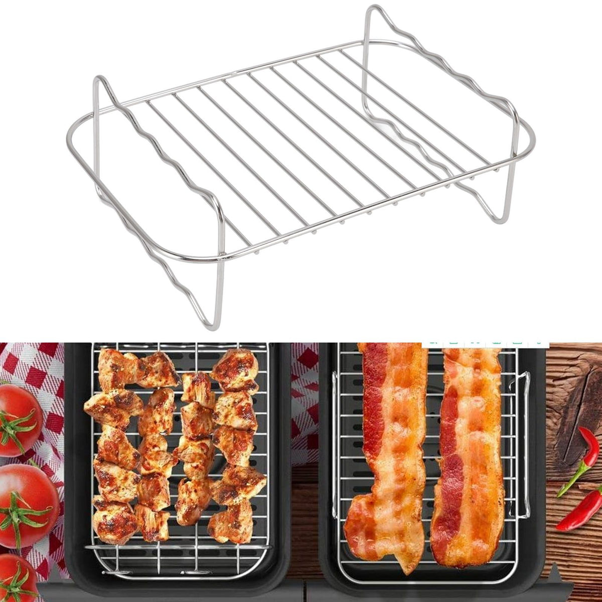 Fryer Rack Stainless Steel Rectangle Double Layer Fryer Accessory for NINJA FOOD 8QT Dual Basket Fryer