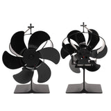 6 Blades Heat Powered Stove Fan Non Electric Self Starting Fireplace Fan High Temperature Resistant Fan Crown Black - Extra Image