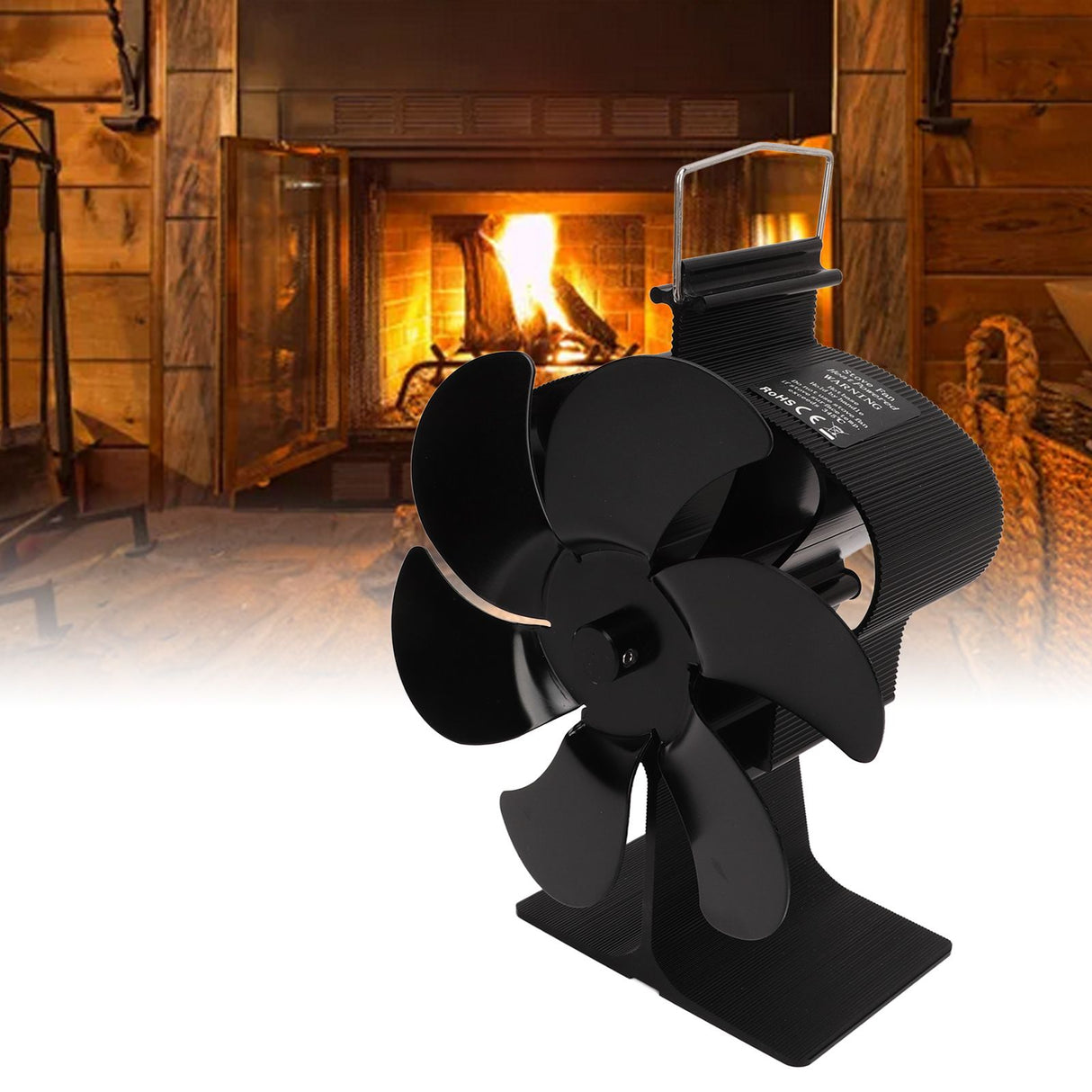 6 Blades Heat Powered Stove Fan Non Electric Self Starting Fireplace Fan High Temperature Resistant Fan Crown Black