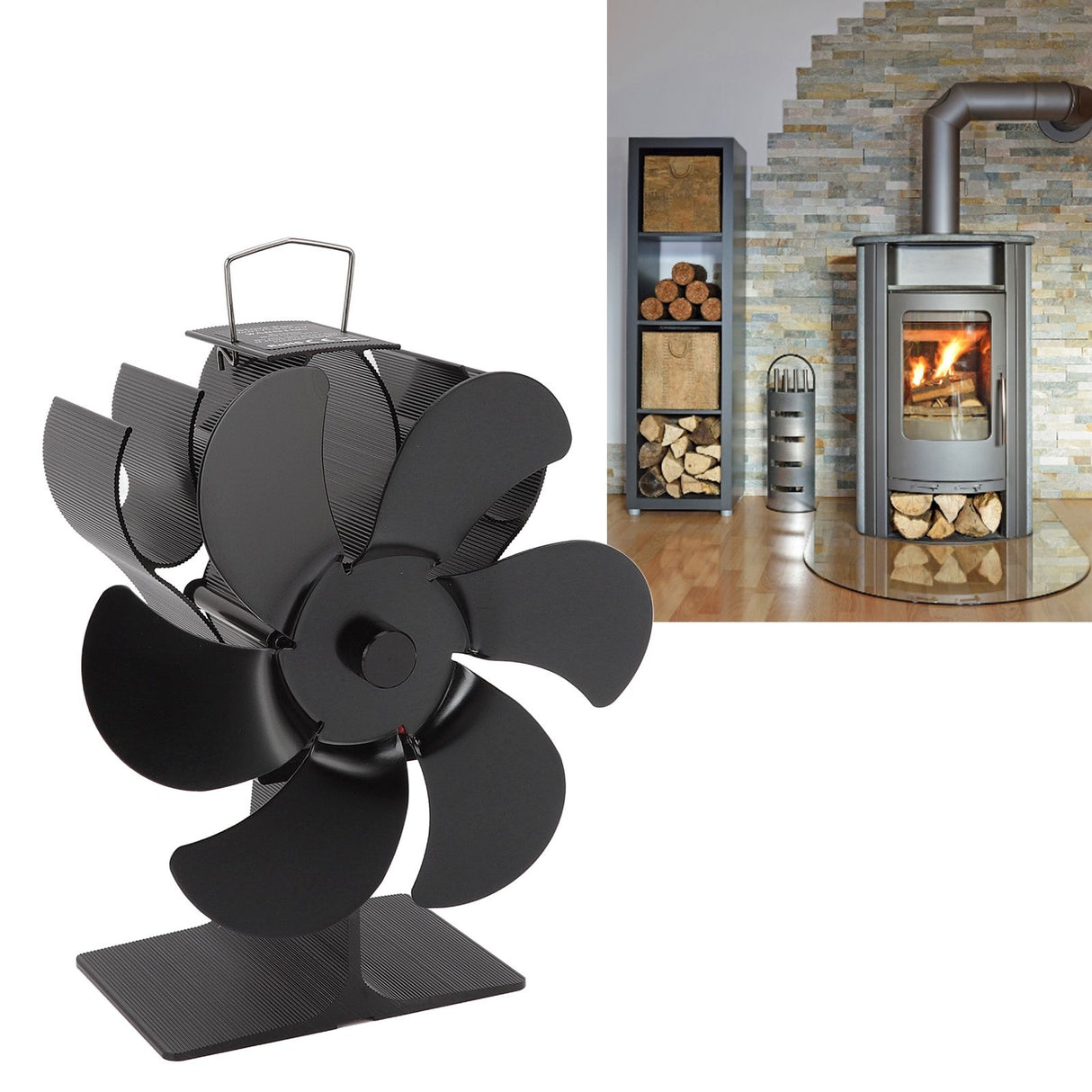 6 Blade Stove Fan Black Self Starting High Temperature Resistant Heat Powered Stove Fan for Home 152mm