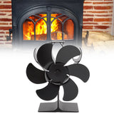 6 Blade Stove Fan Black Self Starting High Temperature Resistant Heat Powered Stove Fan for Home 152mm