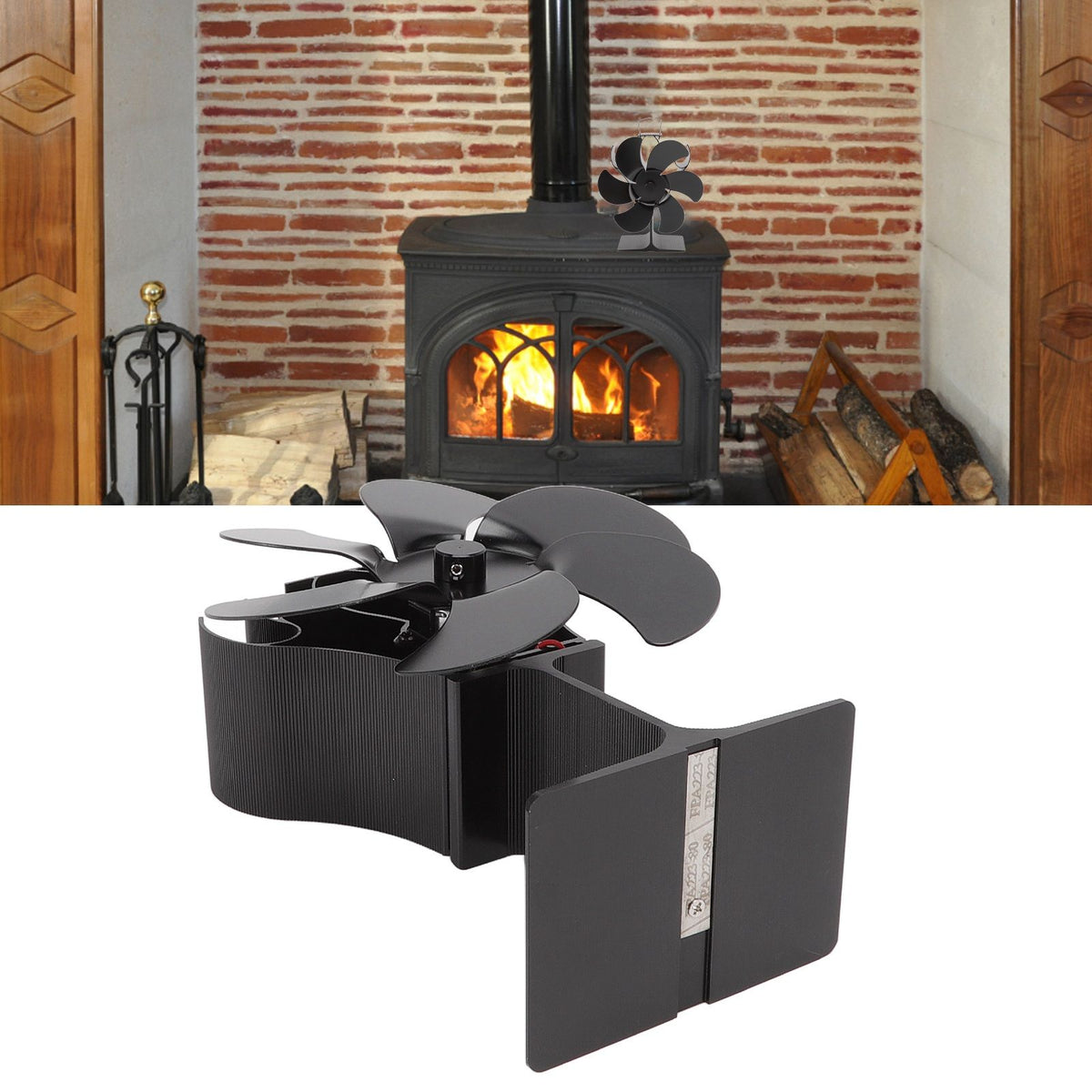6 Blade Stove Fan Black Self Starting High Temperature Resistant Heat Powered Stove Fan for Home 152mm
