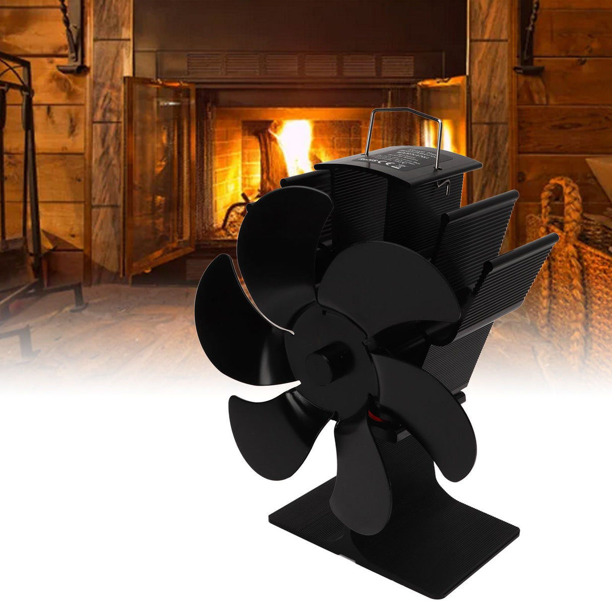 Heat Powered Fireplace Fan Non Electric Self Starting Stove Fan High Temperature Resistant Energy Saving Fan 6 Blades Black