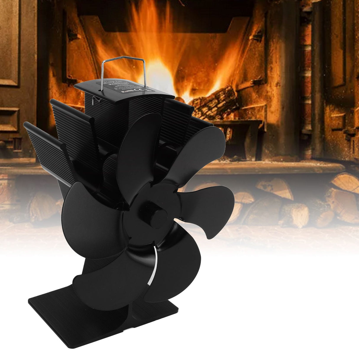 Heat Powered Fireplace Fan Non Electric Self Starting Stove Fan High Temperature Resistant Energy Saving Fan 6 Blades Black