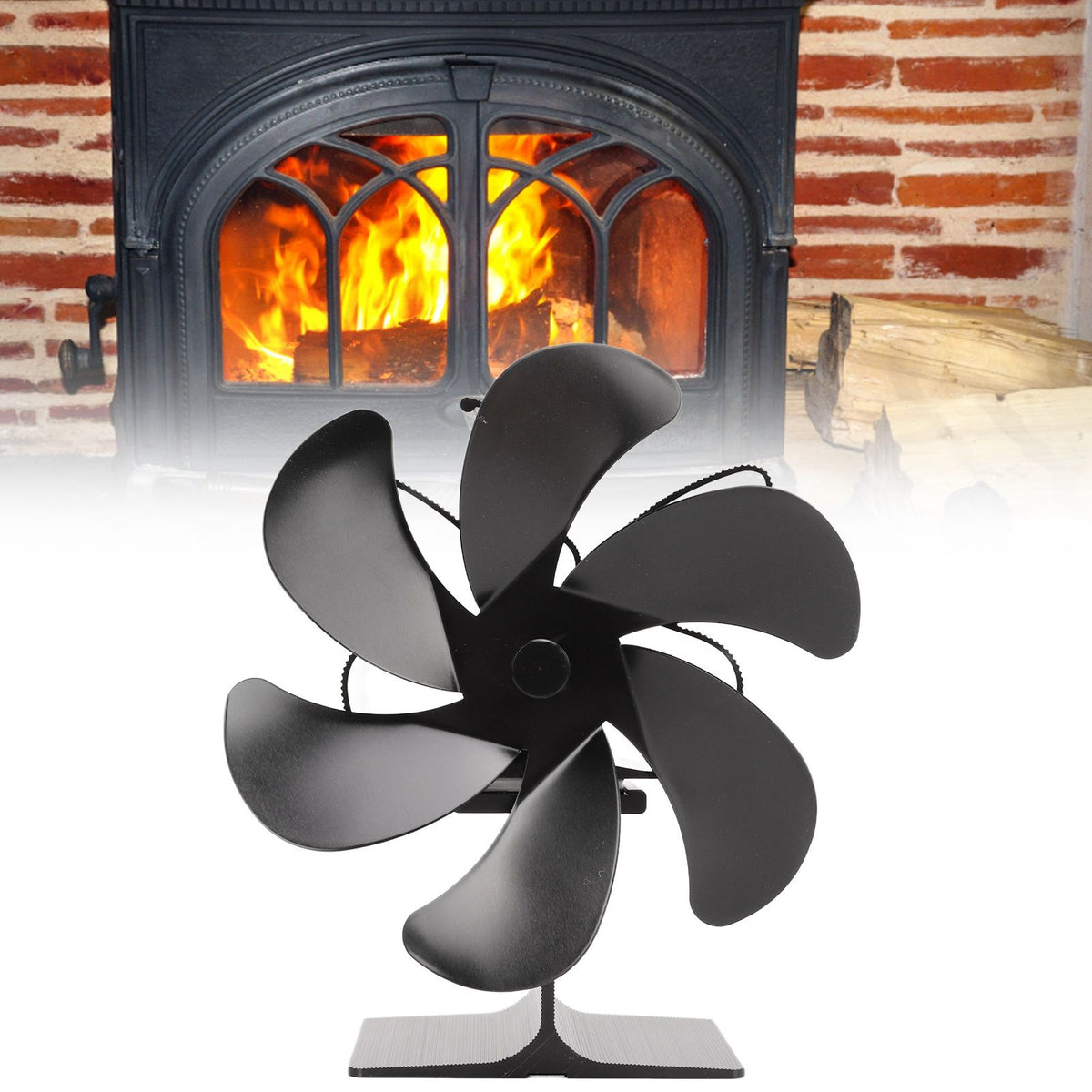 6 Blade Stove Eco Fan Black Self Starting High Temperature Resistance Energy Efficiency Heat Powered Fan for Home