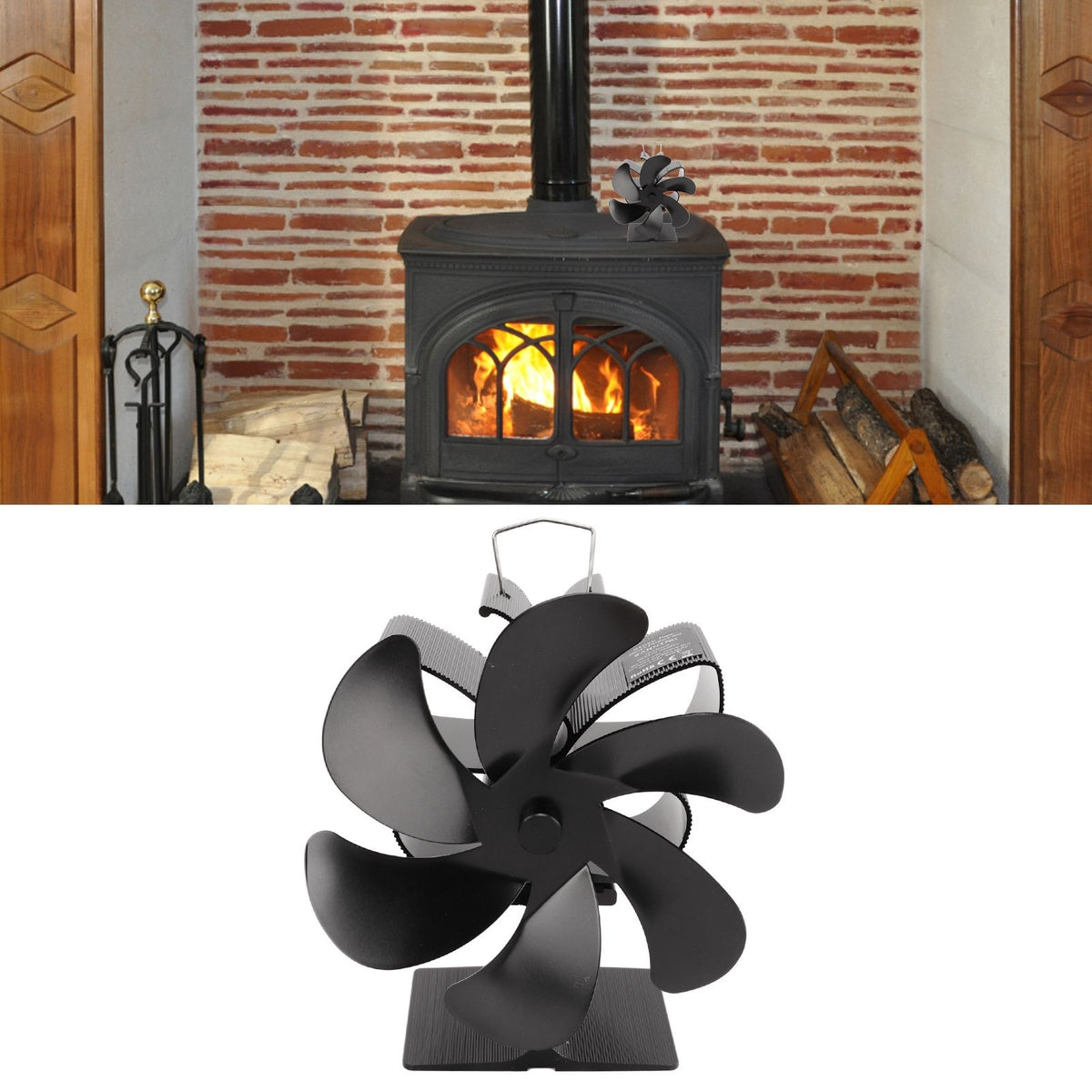 6 Blade Stove Eco Fan Black Self Starting High Temperature Resistance Energy Efficiency Heat Powered Fan for Home