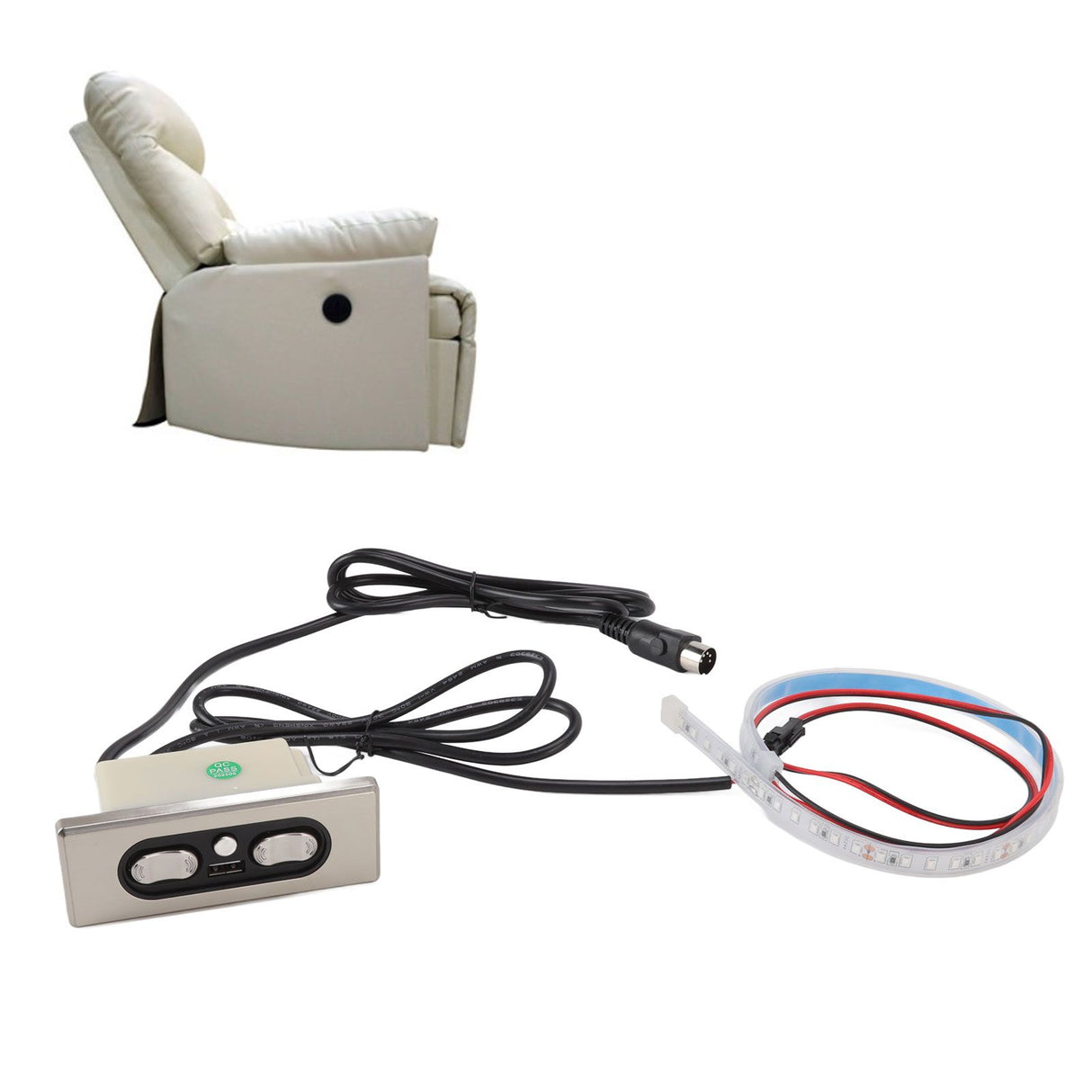Electric Sofa Controller 5A 3 Buttons 5 Pin Straight Head USB Charging Port Lift Chairs Switch with LED Strip