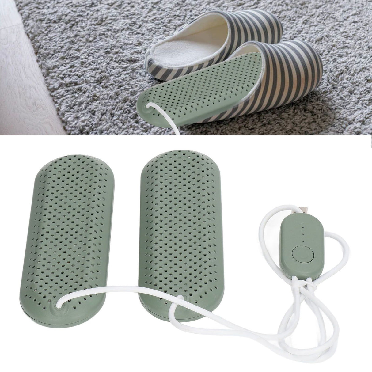 Household USB Shoe Dryer Student Dormitory Adult Deodorizing Boot Shoes Dryer with Timer OD Green