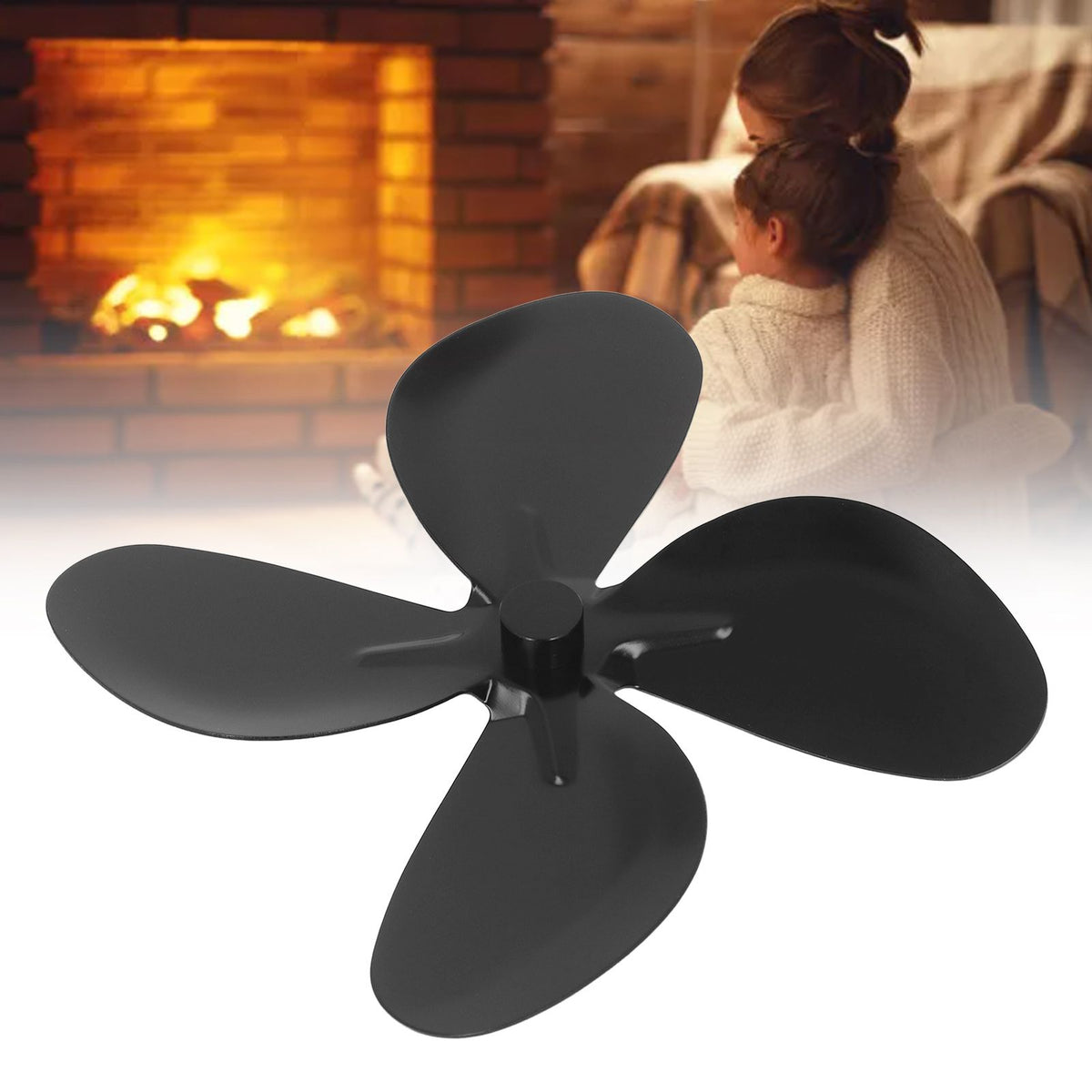 Stove Fan Blade Replacement Aluminum Alloy Fireplace Fan 4 Blades with Hex Wrench Screw Black