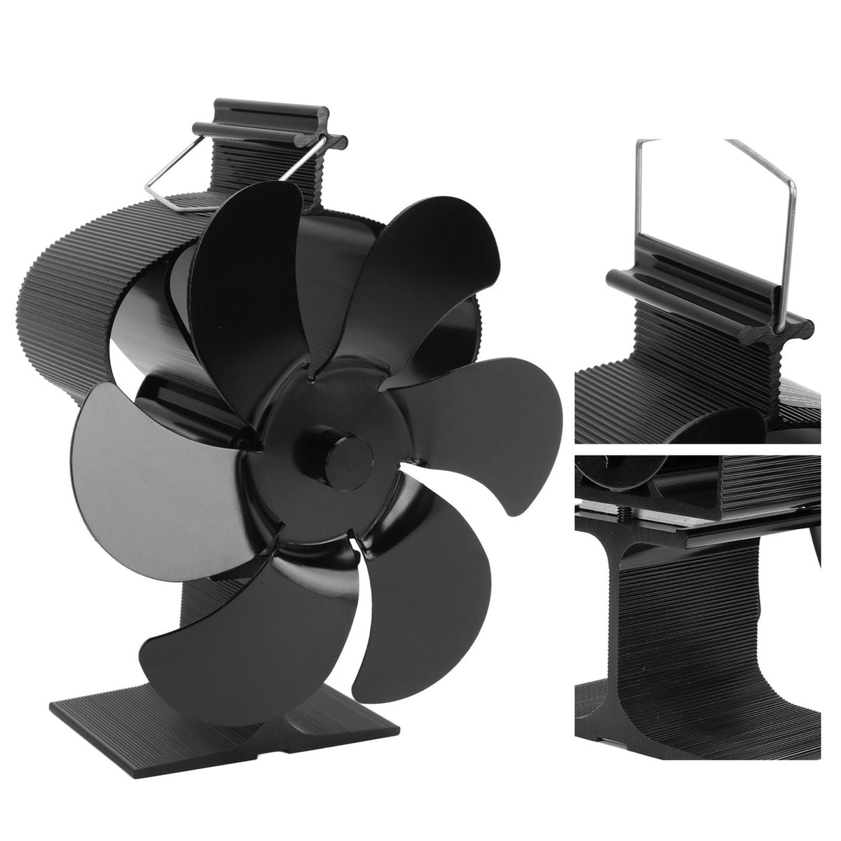 6 Blades Heat Powered Fireplace Fan Self Starting Eco Friendly Wood Stove Fan LT380 Black 152mm Diameter
