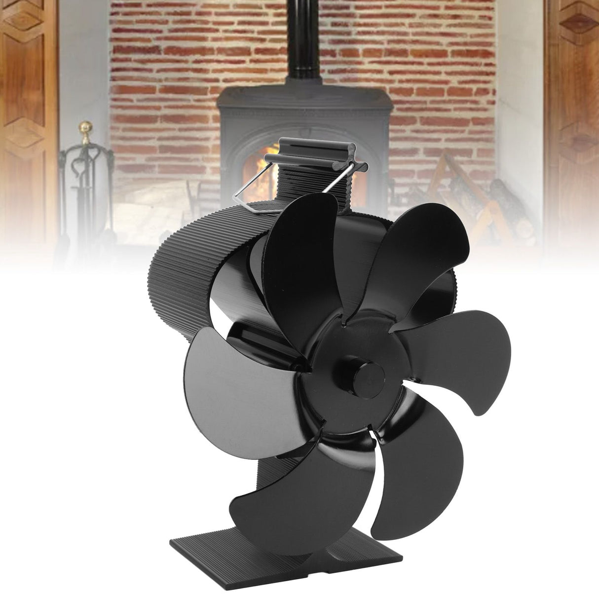 6 Blades Heat Powered Fireplace Fan Self Starting Eco Friendly Wood Stove Fan LT380 Black 152mm Diameter