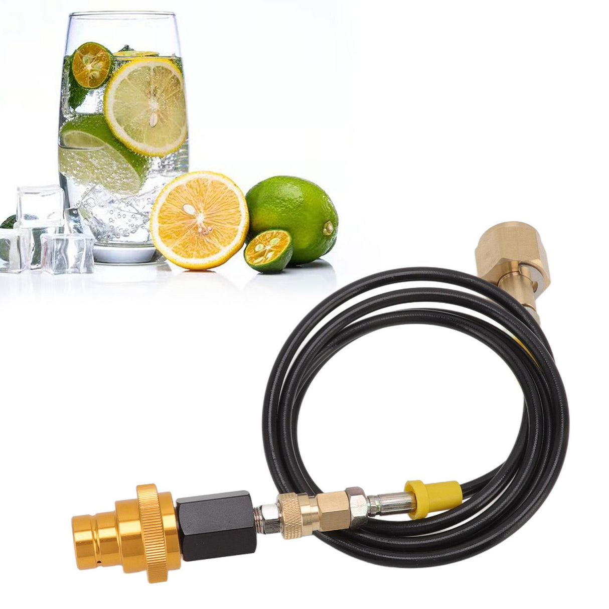Soda Machine Adapter Hose Kit 1.5m Black Soda Adapter Hose with Gold Quick Adapter CO2 Tank Refill Adapter W21.8 14