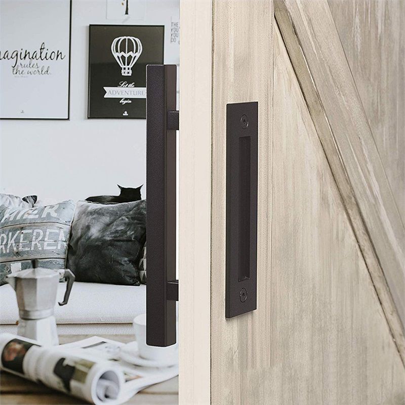 Sliding Barn Door Handle Flat Back Plate Double Sided Rectangular Black Door Pull Handle