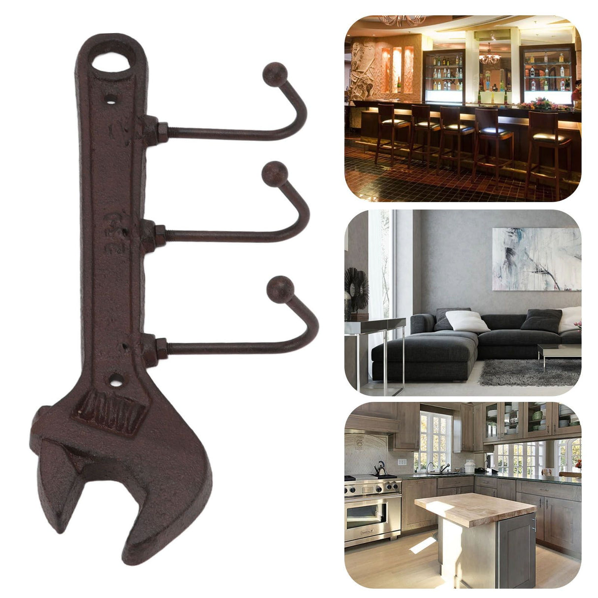 Industrial Style Hook Innovative Wall Decorative Cast Iron Hooks Clothes Hanger Pendant for Bar Entryway Wrench Shape 24x10.5x4.5cm
