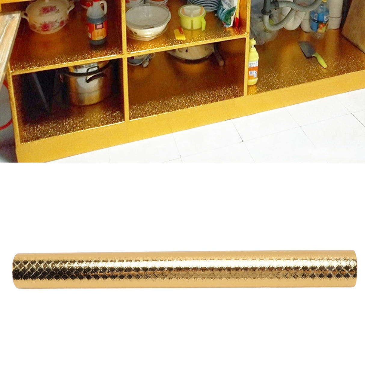 Kitchen Aluminum Foil Stickers Oil Proof Waterproof PVC Self Adhesive Kitchen Backsplash Wallpaper for Kitchen Cabinet Gold Size: Approx. 30x200cm / 11.8x78.7in