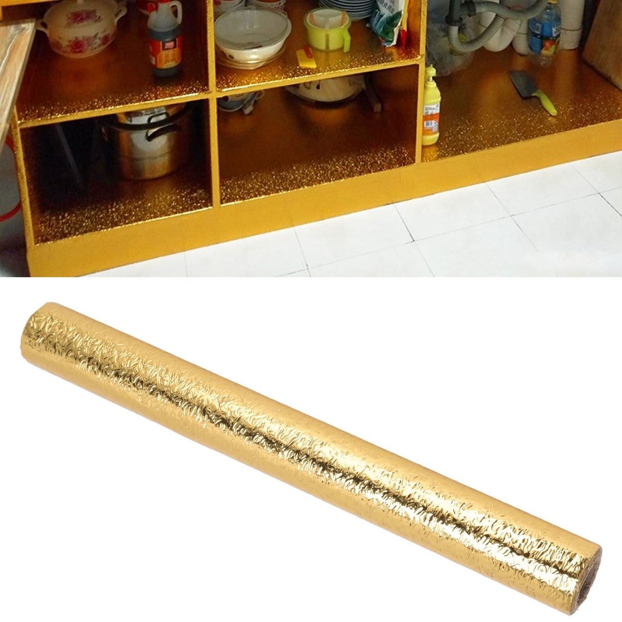 Oil Proof Sticker Waterproof Self Adhesive Aluminum Foil Wallpaper for Kitchen Drawer Cabinet Countertop Gold 30cmx2m / 11.8x78.7in