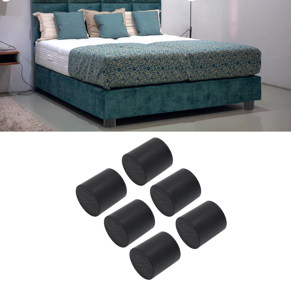 6PCS Furniture Leg Extender Plastic Round 4in Rise Black Furniture Risers for Home Office Sofa