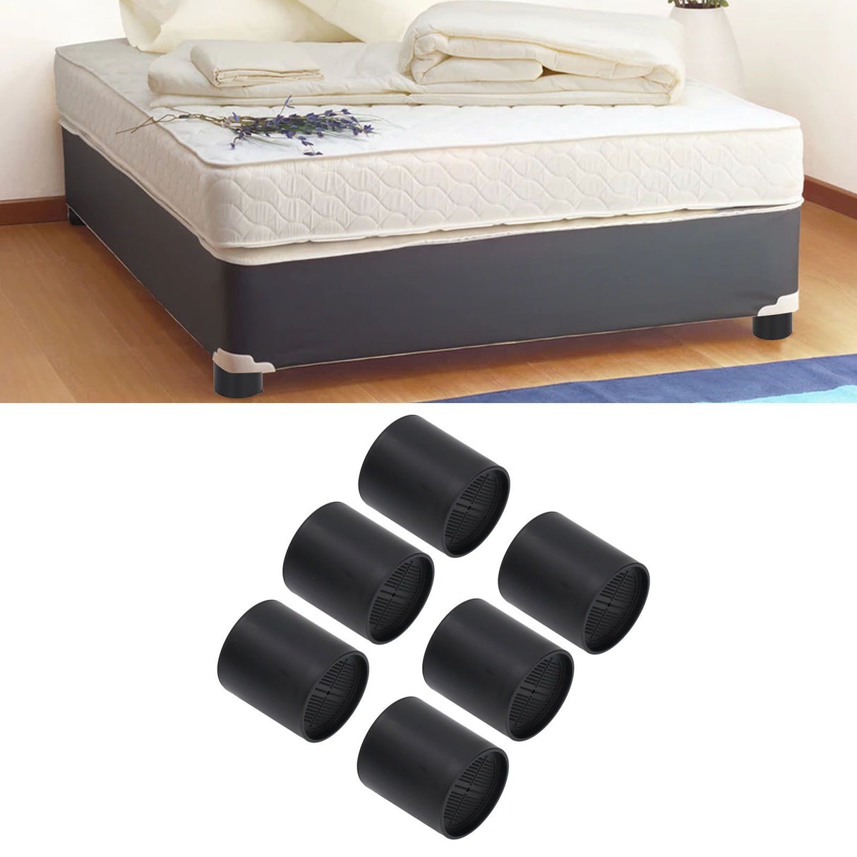 6PCS Furniture Leg Extender Plastic Round 4in Rise Black Furniture Risers for Home Office Sofa