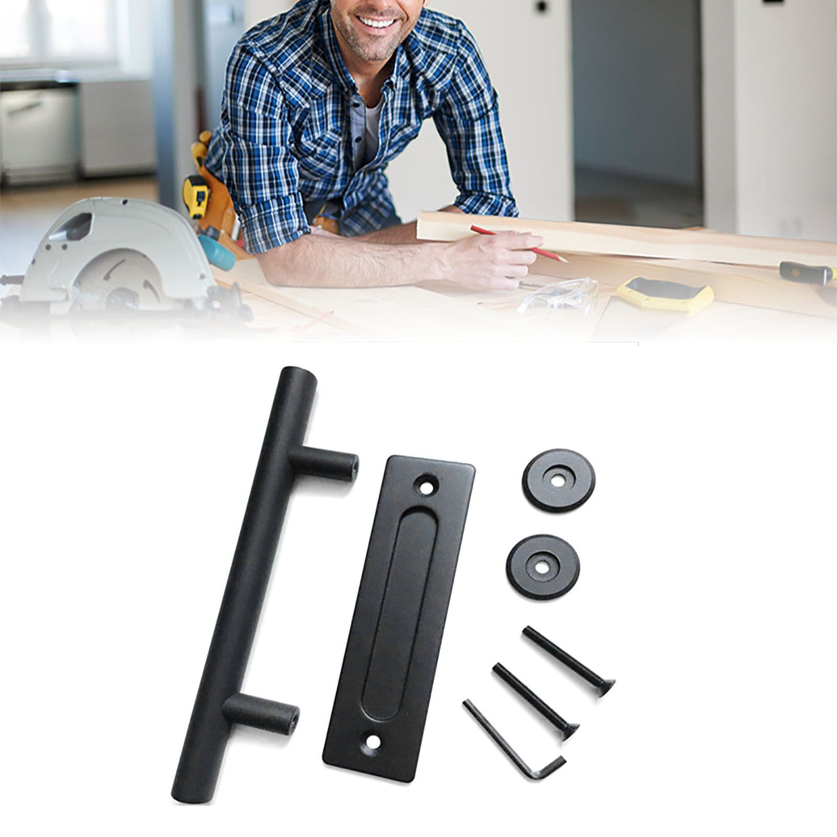 Sliding Barn Door Handle Carbon Steel 4.8mm Thick Double Sided Barn Door Push Pull Handle Black Round Handle