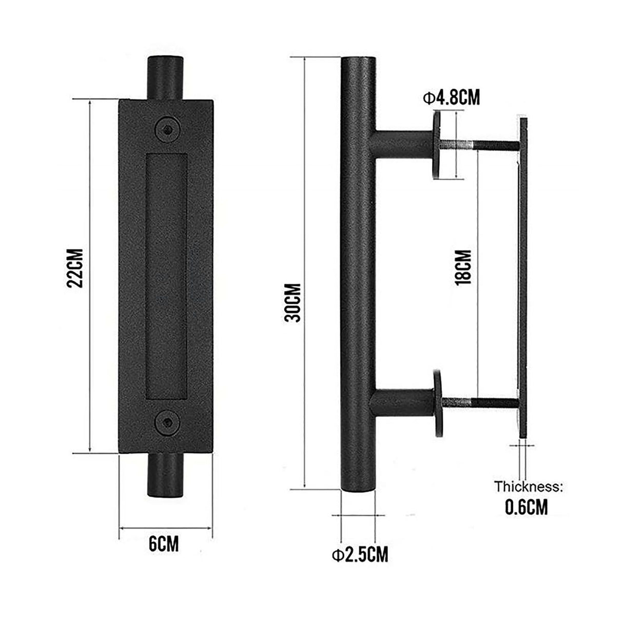 Sliding Barn Door Handle Carbon Steel 4.8mm Thick Double Sided Barn Door Push Pull Handle Black Round Handle