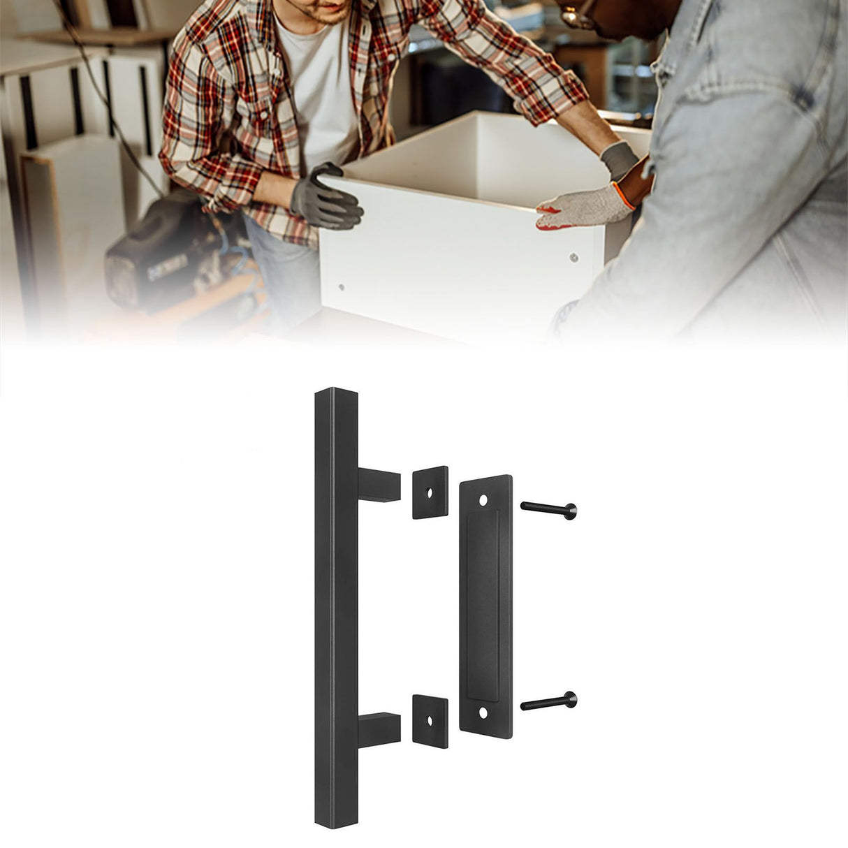 Sliding Barn Door Handle Carbon Steel 4.8mm Thick Double Sided Barn Door Push Pull Handle Black Square Handle