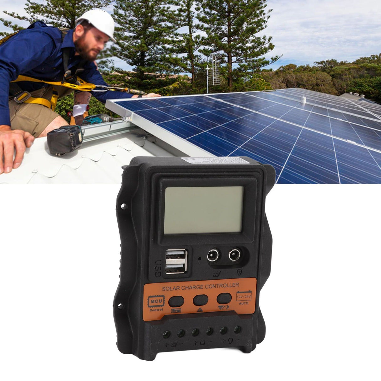 12V 24V Dual USB Solar Charge Controller PWM Photovoltaic Solar Panel Charge Regulator with LCD Display 30A