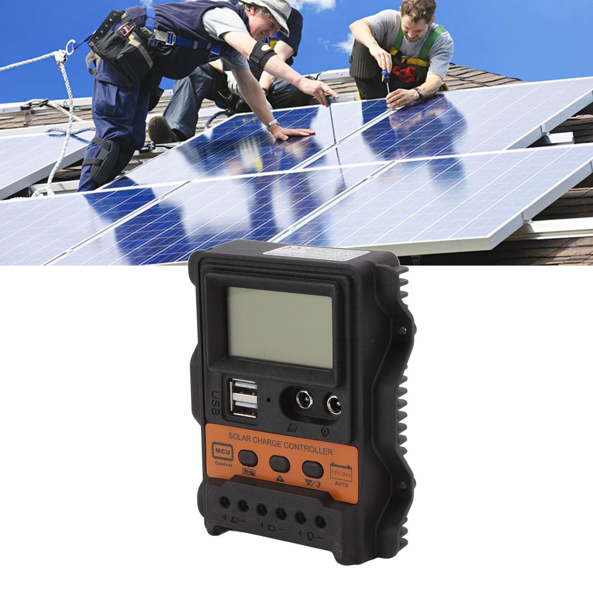 12V 24V Dual USB Solar Charge Controller PWM Photovoltaic Solar Panel Charge Regulator with LCD Display 30A