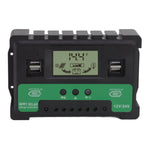 Solar Controller 12V 24V Charge Discharge PV Regulator LCD Display Dual USB Output 30A