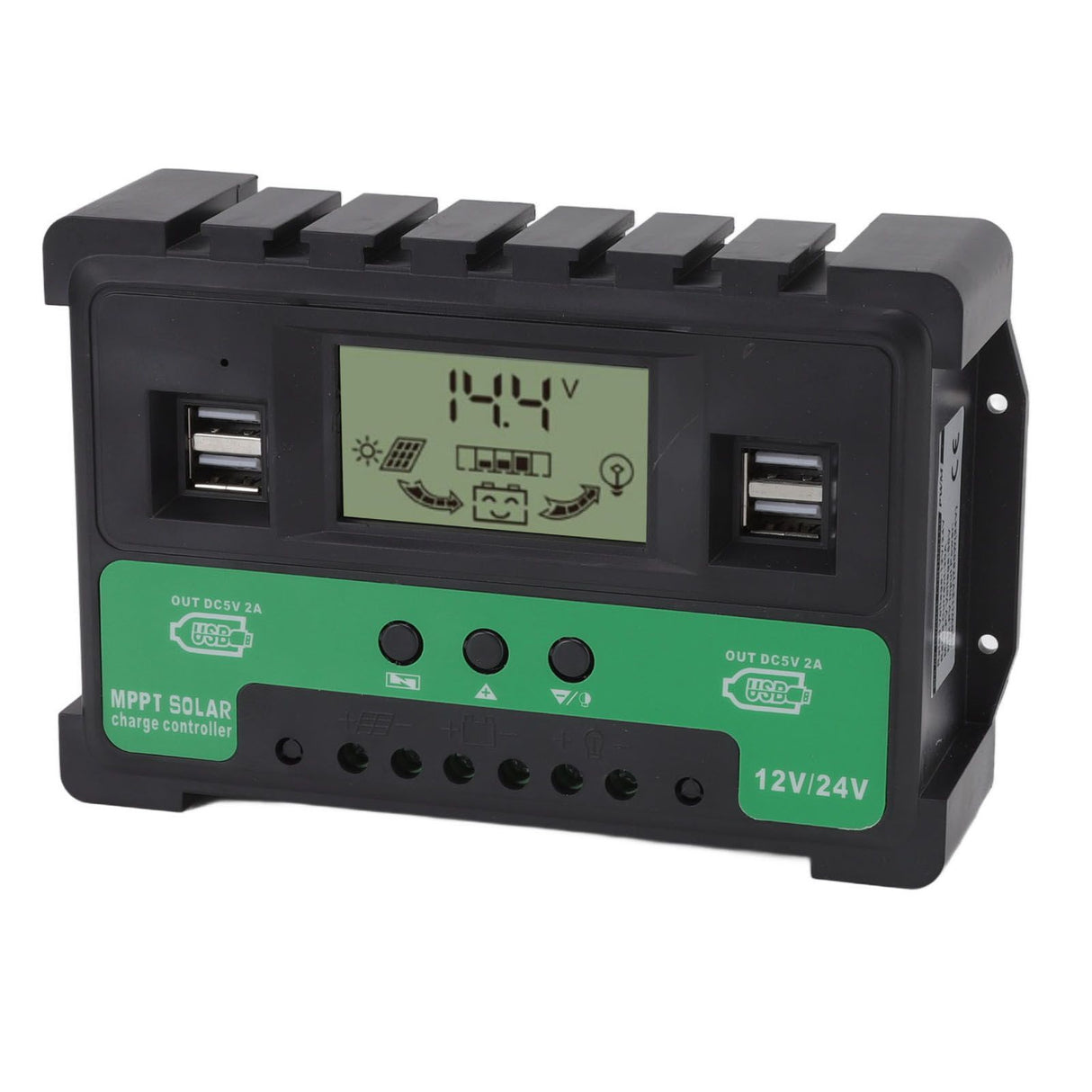 Solar Controller 12V 24V Charge Discharge PV Regulator LCD Display Dual USB Output 30A