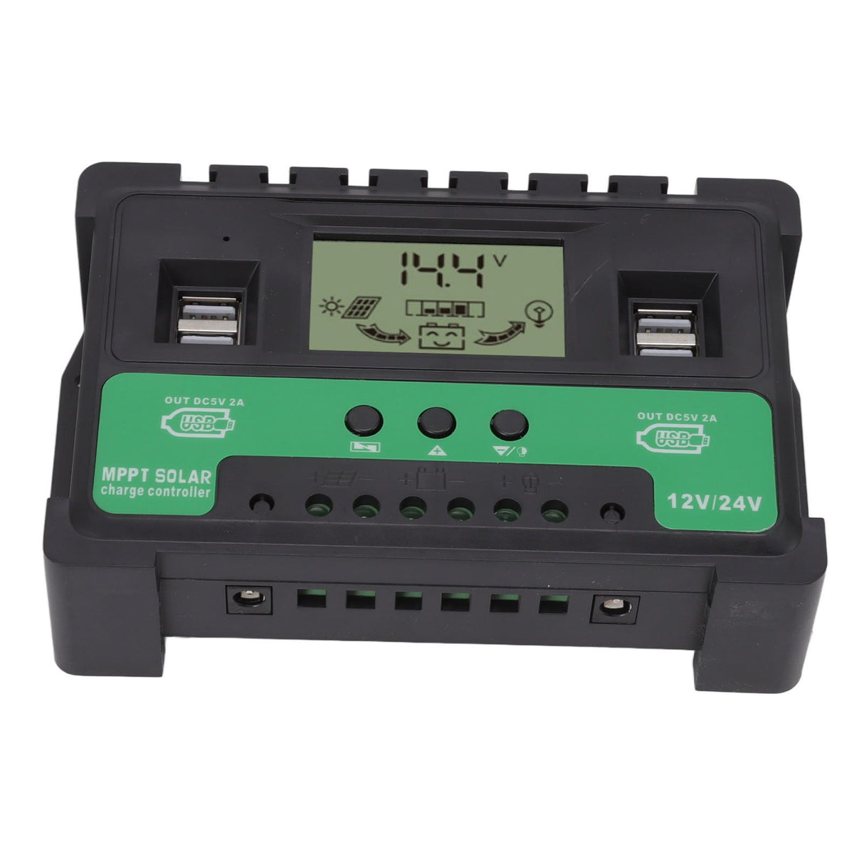 Solar Controller 12V 24V Charge Discharge PV Regulator LCD Display Dual USB Output 30A