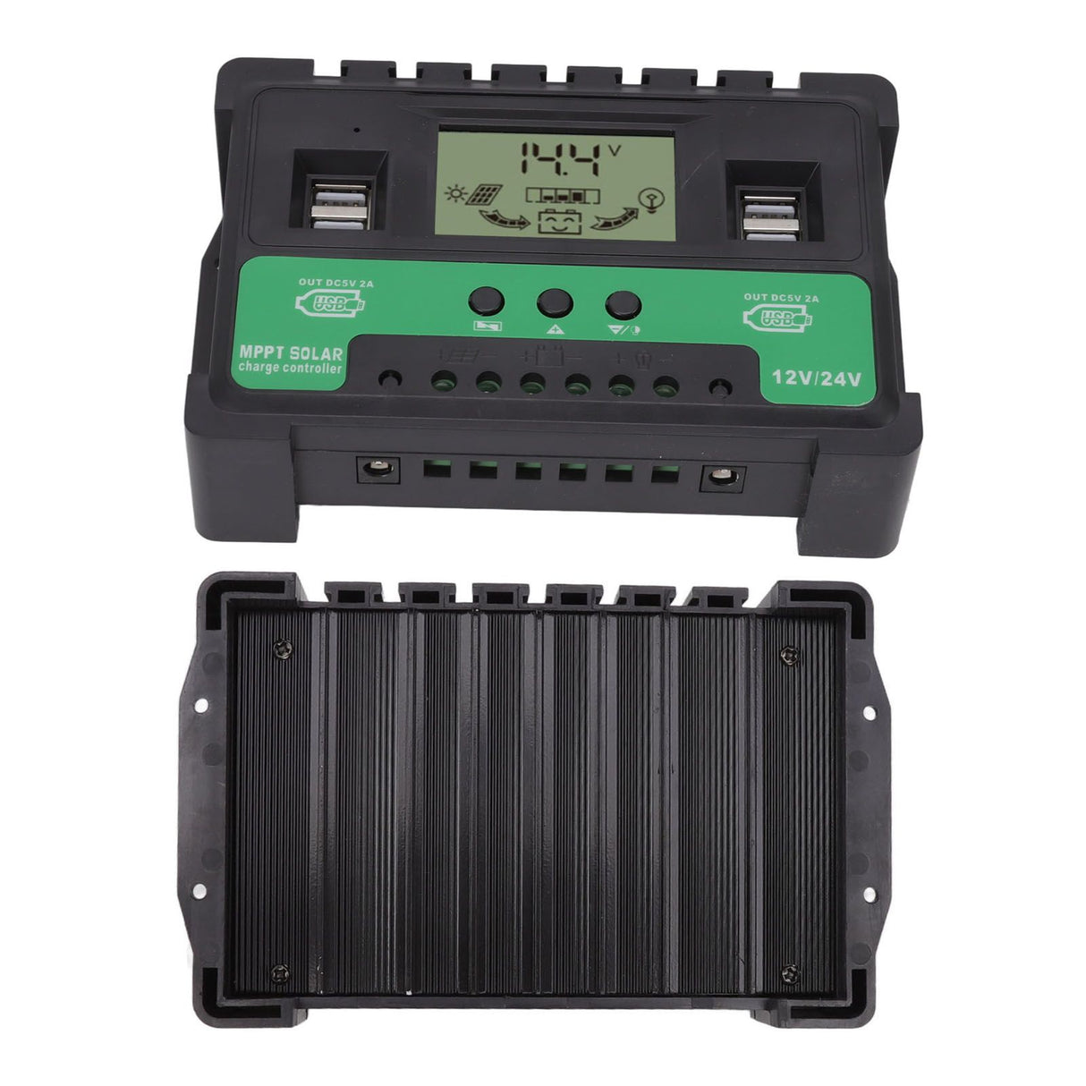 Solar Controller 12V 24V Charge Discharge PV Regulator LCD Display Dual USB Output 30A