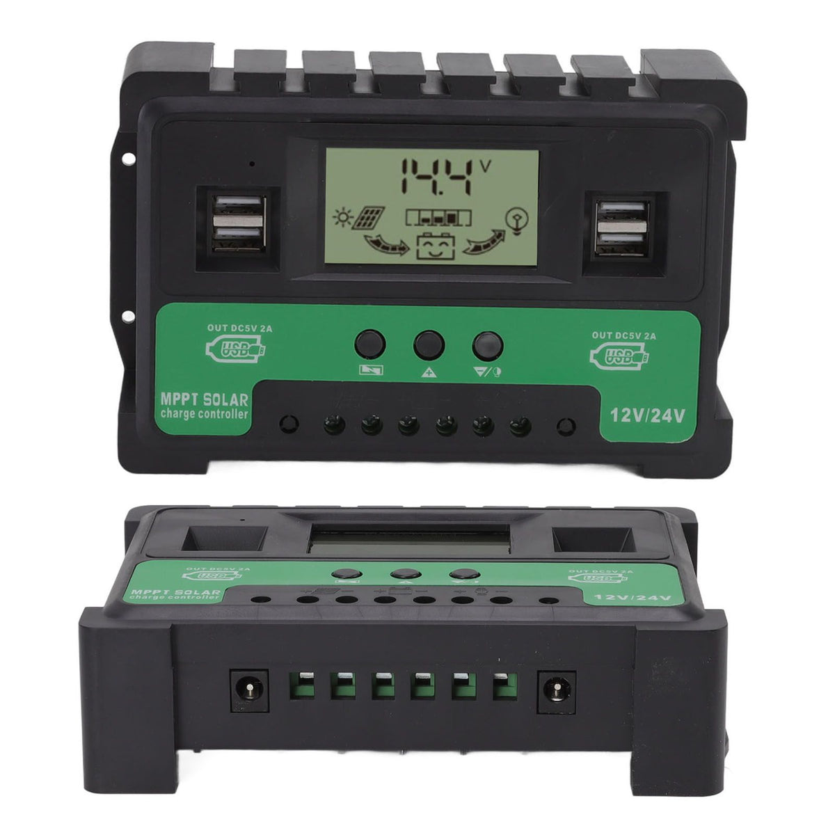 Solar Controller 12V 24V Charge Discharge PV Regulator LCD Display Dual USB Output 30A