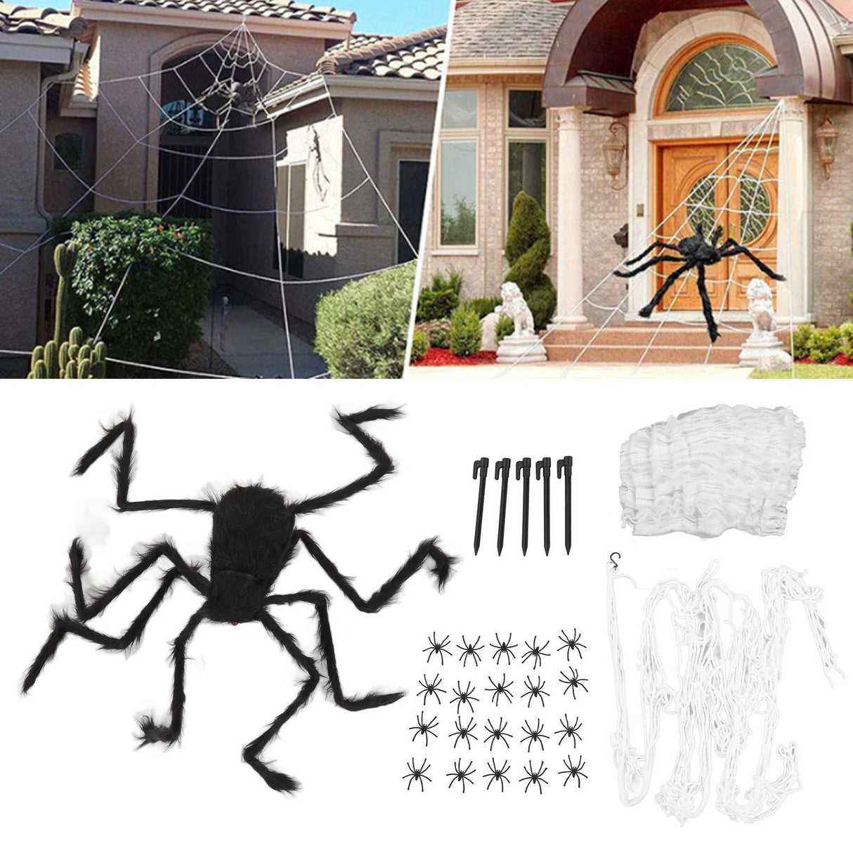 Cobweb and Spider Terror Decoration Soft with 40g Cotton White and Black Spider Cobweb Props for Halloween