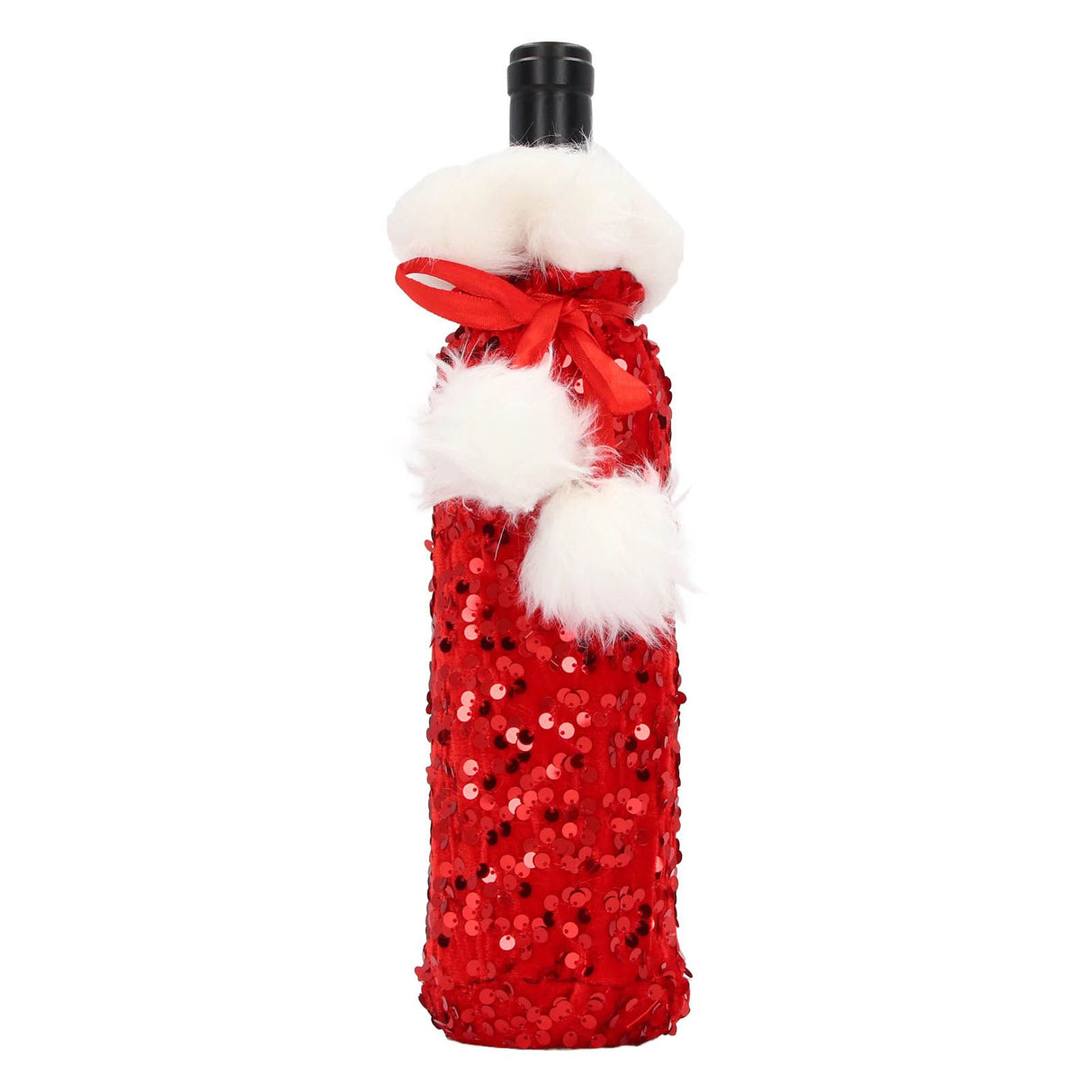 Christmas Wine Bottle Cover Beautiful Shiny Sequin Cloth Decorative Bottle Sleeve Cover for Christmas Parties Red