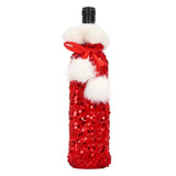 Christmas Wine Bottle Cover Beautiful Shiny Sequin Cloth Decorative Bottle Sleeve Cover for Christmas Parties Red - Front View