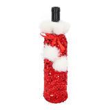 Christmas Wine Bottle Cover Beautiful Shiny Sequin Cloth Decorative Bottle Sleeve Cover for Christmas Parties Red - 45-Degree Angle