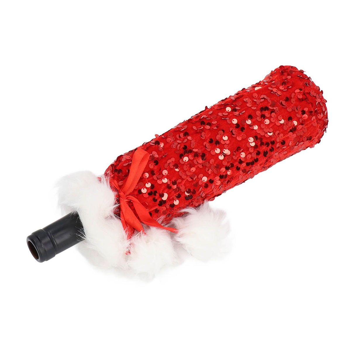 Christmas Wine Bottle Cover Beautiful Shiny Sequin Cloth Decorative Bottle Sleeve Cover for Christmas Parties Red