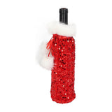 Christmas Wine Bottle Cover Beautiful Shiny Sequin Cloth Decorative Bottle Sleeve Cover for Christmas Parties Red - Extra Image